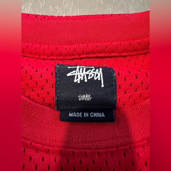 Stussy Mesh T-Shirt Men's Small Red White City Logo Streetwear Jersey Tee - Picture 5 of 9